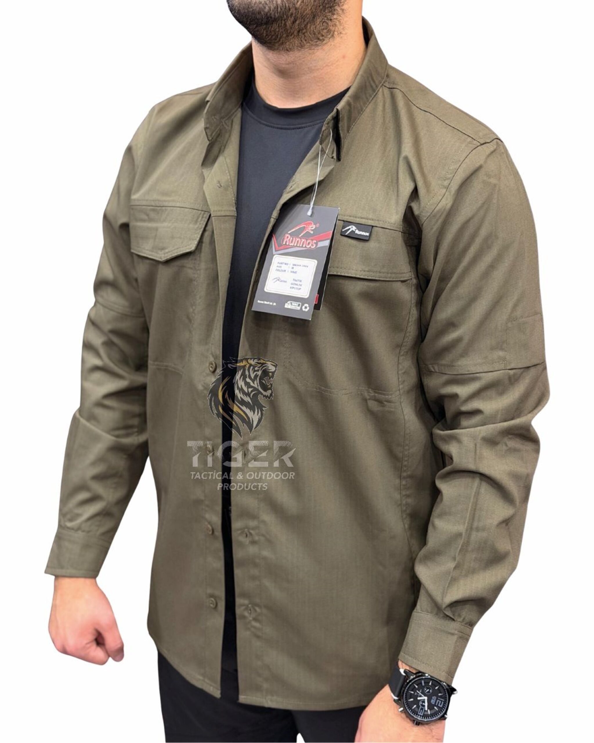 Runnos Ripstop Kumaş Premium Likralı Taktik Gömlek Haki